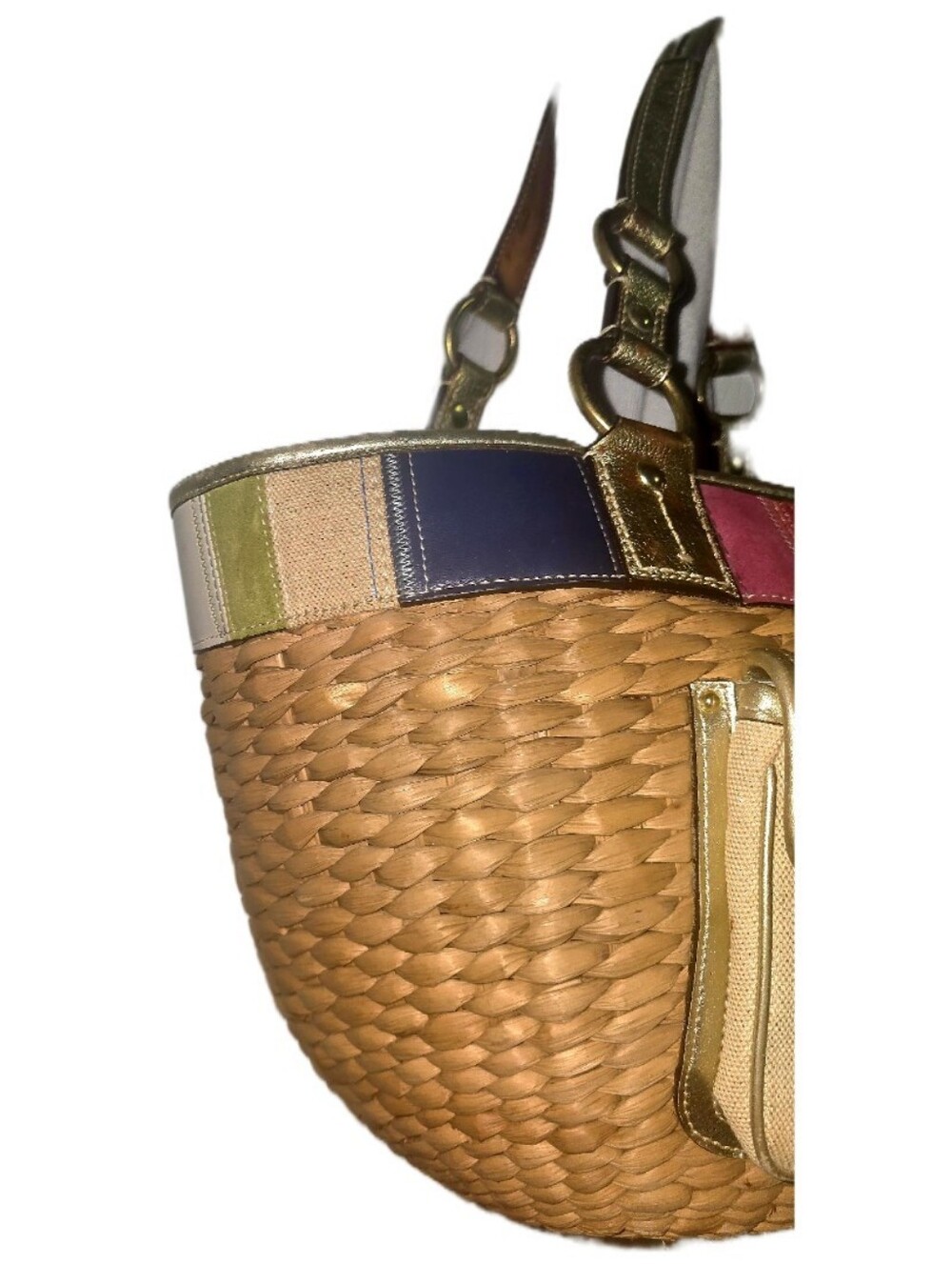 Coach 10749 Lily 65th Anniversary Ed. Large Straw W/Gold Leather Trim Tote Bag - Picture 5 of 8